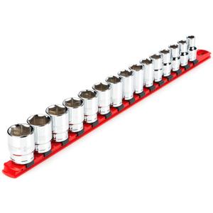TEKTON 1/2 Inch Drive 6-Point Socket Set with Rail, 15-Piece (10-24 mm) | SHD92102