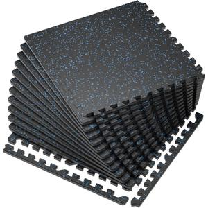 SUPERJARE 0.56'' Thick 12 Pcs 48 Sq Ft Rubber Top Exercise Equipment Mats, High Density EVA Foam Mats with Rubber Top, Interlocking Gym Flooring for Home Gym, Protective Workout Mat, Black/Blue