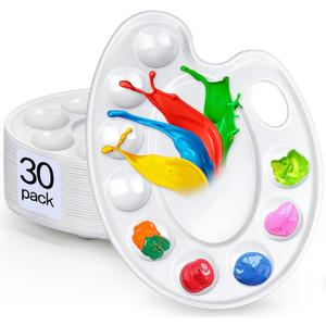 Hulameda Update 30pcs Paint Tray Palettes,Plastic Paint Tray Palette,Paint Palettes,Paint Pallets with 9 Wells for Adults & Kids, or Painting or DIY Craft Class,White