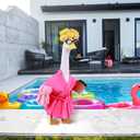 Lady Porch Goose Outfits,Bathrobe Porch Goose Statue Costume with Curlers Reading Glasses Coffee Cup Towel,Cute Goose Clothes for 23-Inch Cement or Plastic Statue,Lawn Yard Garden Patio Decor(Pink)