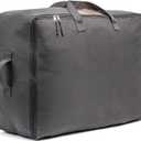 Soft Canvas Storage Bags with Zipper. Thick Breathable, 1pc King/Queen Comforter Organizer. Four Carrying Handles and Window. Large 25x19x9in Bag for Sheets Blankets Bedding Pillows, Clothes (Grey)