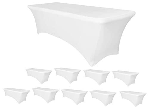 Banquet Tables Pro Bulk 10 Pack Case Stretch Spandex Table Covers (White, 8 Foot Rectangular)