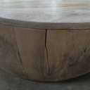 SIMPLIHOME Elmbrook Coffee Table - 34 inch Wide Solid Mango Wood Modern Industrial Round Drum Cocktail Table in Natural, Sculptural Living Room Table with Low Profile Design, Assembled