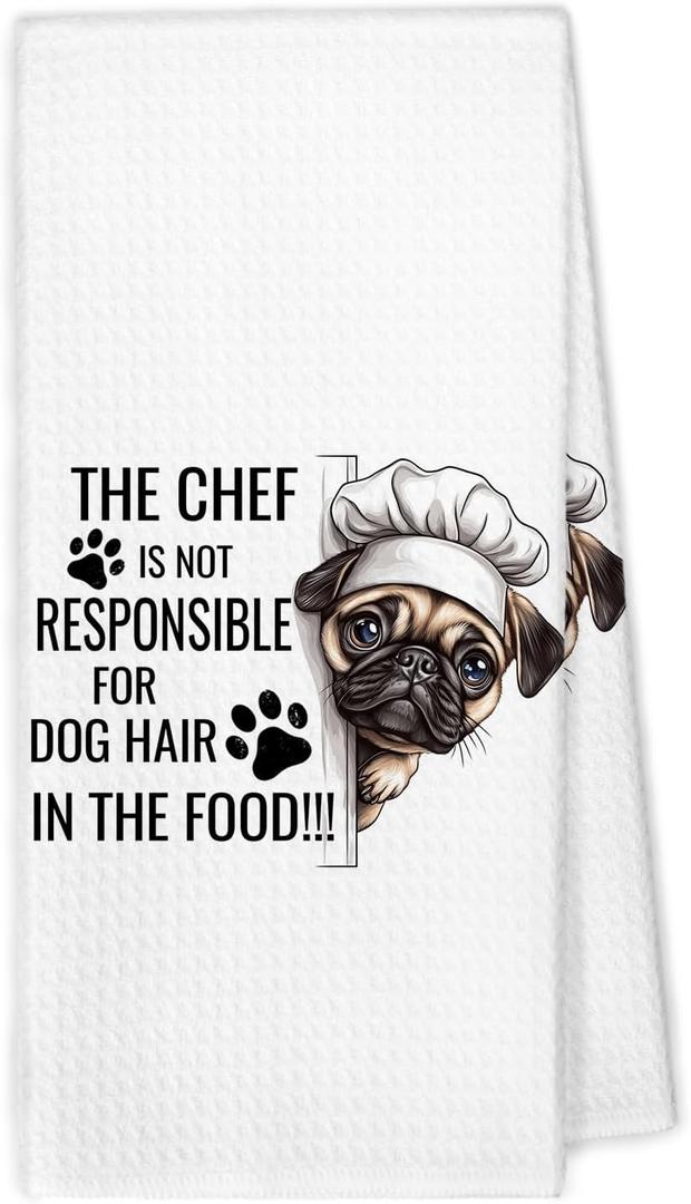 Funny Pug Dog Kitchen Towels, Pug Lovers Gifts for Women Dish Hand Tea Towels, Funny Dog Mom Lovers Owner Gifts Decorative Towel for Kitchen, 16x24 Inch