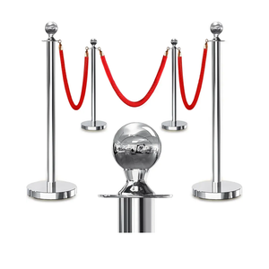 4PCS Silver Stanchions Posts with 3PCS 5 ft Red Velvet Rope, Red Velvet Rope Stanchion Set Crowd Control Barriers, Stanchions and Velvet Ropes Red Carpet Poles for Party Supplies