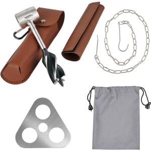 Hand Auger Wrench Survival Tools for Bushcraft - Scotch Eye Wood Drill Bit for Camping Outdoor Wood Peg and Hole Maker, Portable Camping Tripod with Adjustable Chain