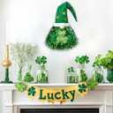 St Patrick's Day Wreath for Front Door, Tassel Shamrock Wreath Gnomes Door Decor, Green Foil Fringe St Patricks Day Gnomes Decorations, St. Patrick's Day Decor for Indoor Outdoor