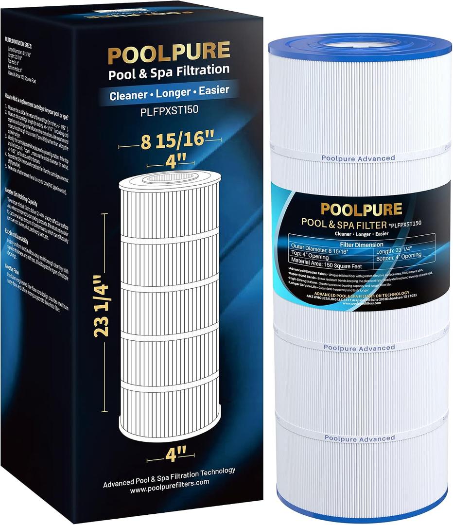 POOLPURE PLFPXST150 Pool Filter Replaces Hayward X-Stream CC1500, CCX1500-RE, Pleatco PXST150, Ultral-B3, Unicel C-8316, Filbur FC-1286, Waterway Pro Clean 150, L x OD: 23 1/4" x 8 15/16"