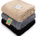 1 Pack 3 Calming Blankets Fluffy Premium Fleece Pet Blanket Soft Sherpa Throw for Dog Puppy Cat Beige/Black/Grey Small (23" x16'')