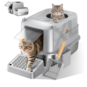 Stainless Steel Cat Litter Box with Lid, XL Extra Large Metal Litter Box for Big Cats, 180° Flip Cover Enclosed Top Entry Litter Boxs with High Sided Enclosure & Scoop, Non-Sticky, Anti-Leakage