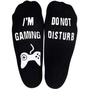 4 x Novelty Gamers Socks Gifts For Christmas,Birthday,Video Game Gifts,Funny Saying Crew Socks for Men,Women and Teens (Black)