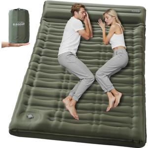 Elegear CumbreX Double Sleeping Pad for Camping, 5.5" Ultra-Thick Inflatable Camping Sleeping Pad 2 Person with Built-in Foot Pump, Portable Camping Sleeping Mat for Backpacking Hiking Tent, Full (Army Green)