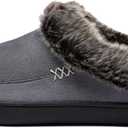 NewDenBer Women's Cozy Memory Foam Slippers Suede Plush Faux Fur Lined Slip on Indoor Outdoor House Shoes (Gray)