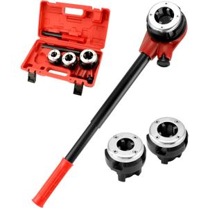 QWORK BSPT Ratchet Pipe Threader Kit, 3 Die Ratcheting Pipe Threading Tool Set 1/2", 3/4", 1", for Professional Cutting & Pipe Threaders
