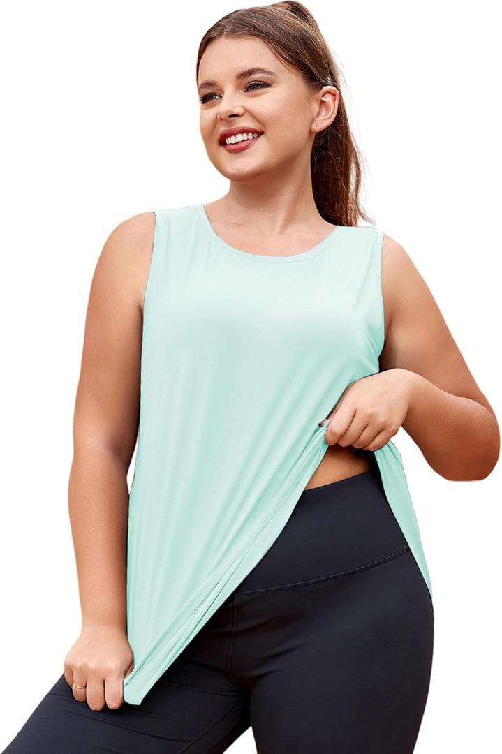 LALAGEN Plus Size Womens Workout Tank Tops Sleeveless Summer Loose Fit Flowy Yoga Athletic Running Shirts (XX-Large, Light Green)
