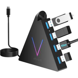 USB C Hub 4 Ports JoyReken,USBC to USB Hub with 2FT Extended Cable,Type C to USB Adapter for MacBook Pro/Mini,iMac,Surface,Gaming Laptops,PS5, Flash Drive, Thumb Drives, Mouse, Keyboard (Black)