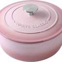 Enameled Cast Iron Covered Dutch Oven with Lid Round Pot for Bread Baking, 7 Quart, Pink (7QT)