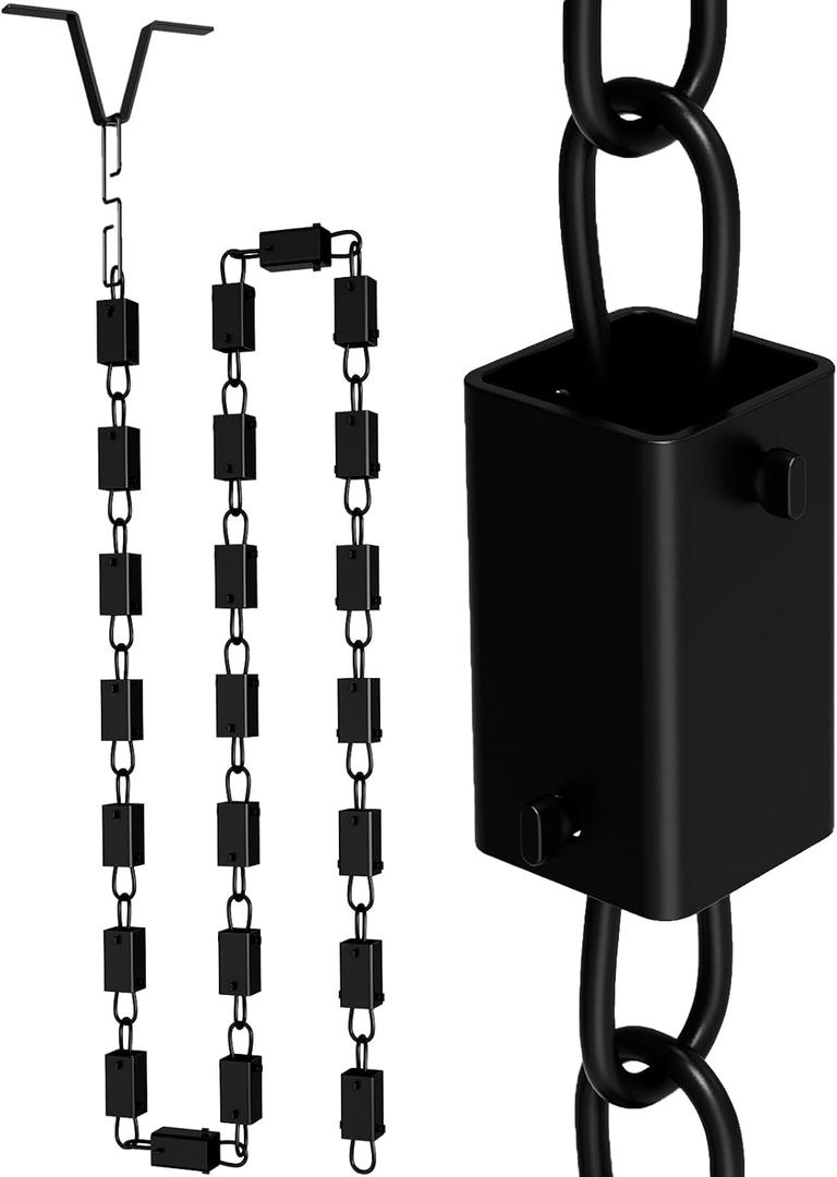 1Pc Square Rain Chain, Black Rain Chains for Gutters 8.5 FT, Durable Black Powder-Coated Aluminum, Rain Chains for Outside, Adjustable Rain Catcher Chain, Premium Rain Chains for Gutters