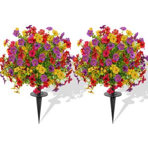 23" Set of 2 Artificial Boxwood Topiary Ball with Violet Flowers with Spikes for Outdoor, UV Resistant Faux Greenery Shrubs, Realistic Fake Bushes Plants for Garden, Yard, Front Porch, Patio Decor