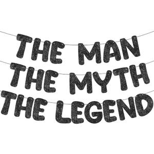 FuWeave Pre Strung The Man The Myth The Legend Glitter Banner Men's Birthday 9.8 ft Banner Birthday Party Decorations Bachelor Party Retirement Party Garland Bunting for Men Gifts (Black)