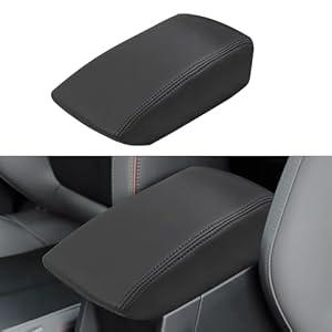 INTGET Center Console Cover for 2025 Subaru Forester Accessories Leather Car Armrest Arm Rest Box Lid Middle Console Seat Cover Protector (Black Stitches, 2025+)