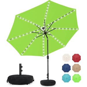 Sundale Outdoor Solar 88 LED 10 ft Patio Umbrella with Sand Bag Umbrella Base, Outdoor Umbrella with Tilt and Crank, Apple Green