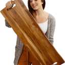 Large Acacia Serving Board with Handles, 36 x 12 Inch Rectangular Charcuterie Platter, Natural Wood Server for Meat, Cheese Board, and Party Appetizers, Extra Long 3ft, Light