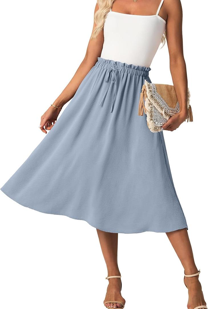 FREEOAK High Waist Skirts for Women Below Knee Casual Flowy Summer Midi Skirts Palazzo A-Line Long Skirt with Pockets (Medium)