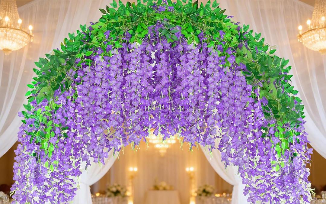 100 Pack Purple Artificial Wisteria Hanging Flowers,Fake Hanging Wisteria Garland for Decoration (3.6 Ft/Pcs)