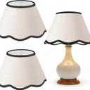 5.1'' Top x 9.4'' Bottom x 7'' High Lamp Shade with Petal Edge, Set of 2 Fabric Scalloped Lampshade, for Floor Wall Table Lamps Living Room Bedroom Easy Assembly(Black Edge)