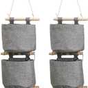 2Pcs Wall Hanging Storage Bag, Waterproof Over The Door Pouches Wall Mounted Closet Organizer Basket with 3 Pockets for Bedroom, Bathroom