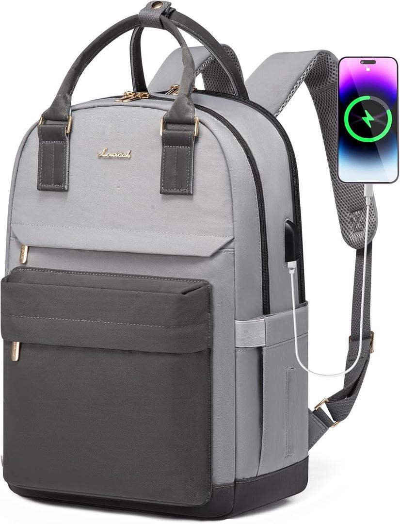 LOVEVOOK Laptop Backpack for Women 17.3 Inch,Cute Backpack Laptop Bag with USB Port,Waterproof Travel Backpack Purse Teacher Nurse Bag Fashion Computer Bag for Work (Dark Gray - Light Gray)