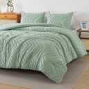 Andency Sage Green King Comforter Set, Boho Soft Fluffy Warm Lightweight Bedding Comforter Sets for King Bed, Light Green Chevron Tufted Aesthetic Microfiber Lightweight Comforter
