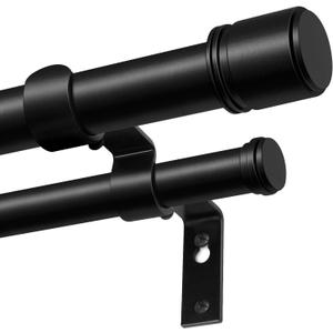 Double Curtain Rod 140 to 195 Inch, HOTOZON 1 Inch Heavy Duty Double Curtain Rods for Windows 128 to 191 Inches(10.6-15.9 ft), Telescoping Drapery Rod with Simple End Finials, Black