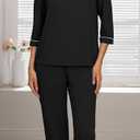 PrinStory Women's Pajama Set Capri Pjs Sets 2 Piece Soft Lounge Sets Sleepwear with Pockets (Black, M)