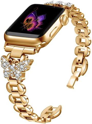 SaNgaiMEi Bands Compatible with Apple Watch 38mm 40mm 41mm Women Bling Metal Bracelet Dressy Strap for iWatch Series 9 8 7 6 5 4 3 2 1 SE, Set of 3