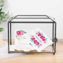 12.6" Glass Card Box Wedding Card Box with Lock for Wedding Reception Cosmetic Home Decor, Handmade Large Geometric Terrarium with Hinged Lid, Brass Frame - (Black/Roof)