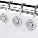 Silver Shower Curtain Hooks, Rust Proof Shower Curtain Rings for Bathroom, Metal Decorative Shower Curtain Hooks Hangers for Shower Curtain Rod, Shower Hooks for Shower Curtain Set of 12 Chrome