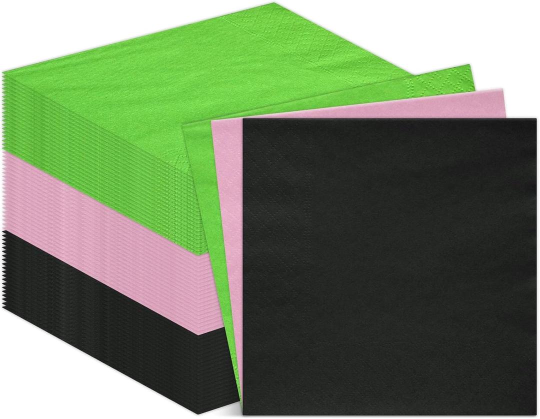 Sinload 150 Pcs Pink and Green Party Napkins Bulk Princess Witch Birthday Paper Napkins 10 x 10 Inch 2-ply Disposable Guest Hand Towels for Cocktail Dinner Beverage Wedding Halloween Tableware