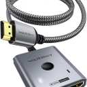 HDMI Switch 2 in 1 Out 4K@60Hz, WARRKY[with 3.3ft Fixed Braided HDMI Cable, Aluminum Case, 2K@144Hz, HDCP 2.2] Bidirectional 2x1 Switcher Splitter Compatible for PS5/4, Xbox, Roku, Fire Stick, Switch (Grey)