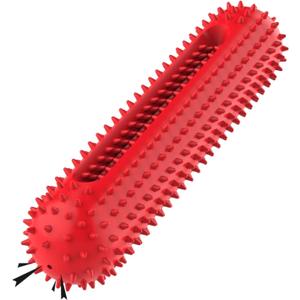petizer Dog Squeaky Toys for Aggressive Chewers, Tough Toothbrush Dog Chew Toy, Nearly Indestructible Rubber Toys for Pet Training, Teeth Cleaning, Playing and Chewing for Medium & Large Breeds (Red)