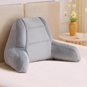 IASEAHK Reading Pillows for Sitting in Bed Adult, Back Pillow for Bed Sitting Up, Backrest Pillows with Shredded Foam for Adult & Teens, Support Pillow with Arms for Beds, Couch, Floor, 18in, Grey