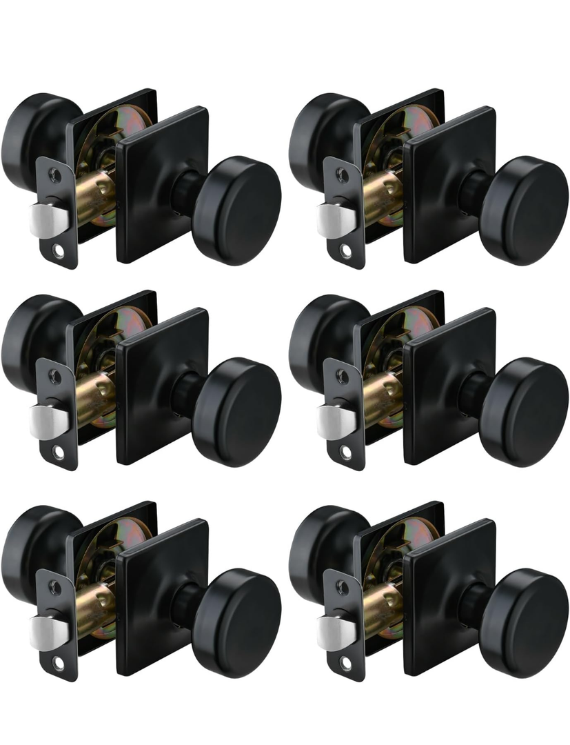 5 Pack Black Door Knobs with Square Rosette,Pismo Passage Door Knob for Hall & Closet,Non-Locking Interior Door Knobs