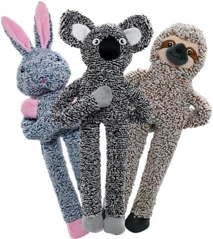 3pack No Stuffing Dog Toys for Large Dogs, Plush Teething Toys to Keep Them Busy, Squeaky Crinkle Interactive Toys, Cute Funny Dogs Animals Gifts for Small Medium Large Breed (Rabbit Koala Shuse)
