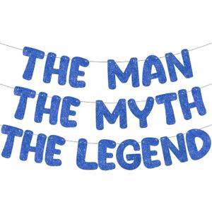 FuWeave Pre Strung The Man The Myth The Legend Glitter Banner Men's Birthday 9.8 ft Banner Birthday Party Decorations Bachelor Party Retirement Party Garland Bunting for Men Gifts (Navy Blue)