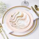 Plasticpro White Plastic Design Party Plates Premium heavyweight Elegant Disposable Tableware Dishes (64, Curve White & Gold - Pink)
