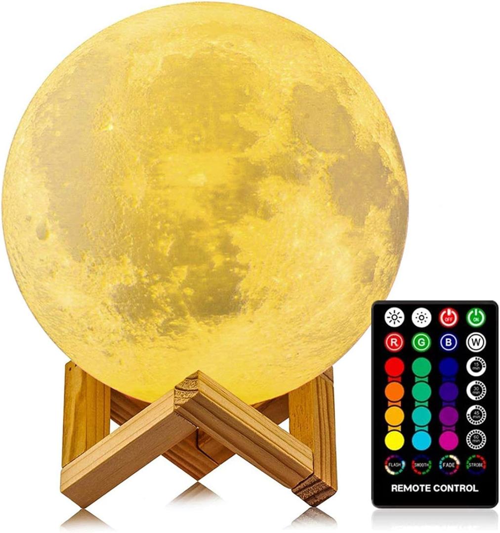 LOGROTATE Moon Lamp, 3D Print LED 16 Colors RGB Moon Light, Decorative Lights Night Light with Remote&Touch Control and Adjustable Brightness & USB Recharge for Kids Lovers Birthday Gifts (5.98 inch)