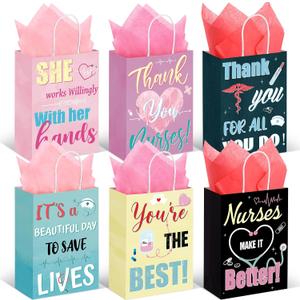 Nezyo 30 Pcs Nurse Gift Bags with 30 Wrapping Tissue Papers Nurses Appreciation Week Gifts Bags Stylish Nurse Appreciation Gifts for Thank Party Memorable Nursing Assistant Graduates Medical (Fresh)