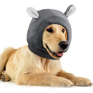 Quiet Ears for Dogs, Neck 14.96 Inch, Dog Ear Muffs Noise Protection Knitted Head Wrap Pet Hats for Medium to Large Pets(Dark Gray)