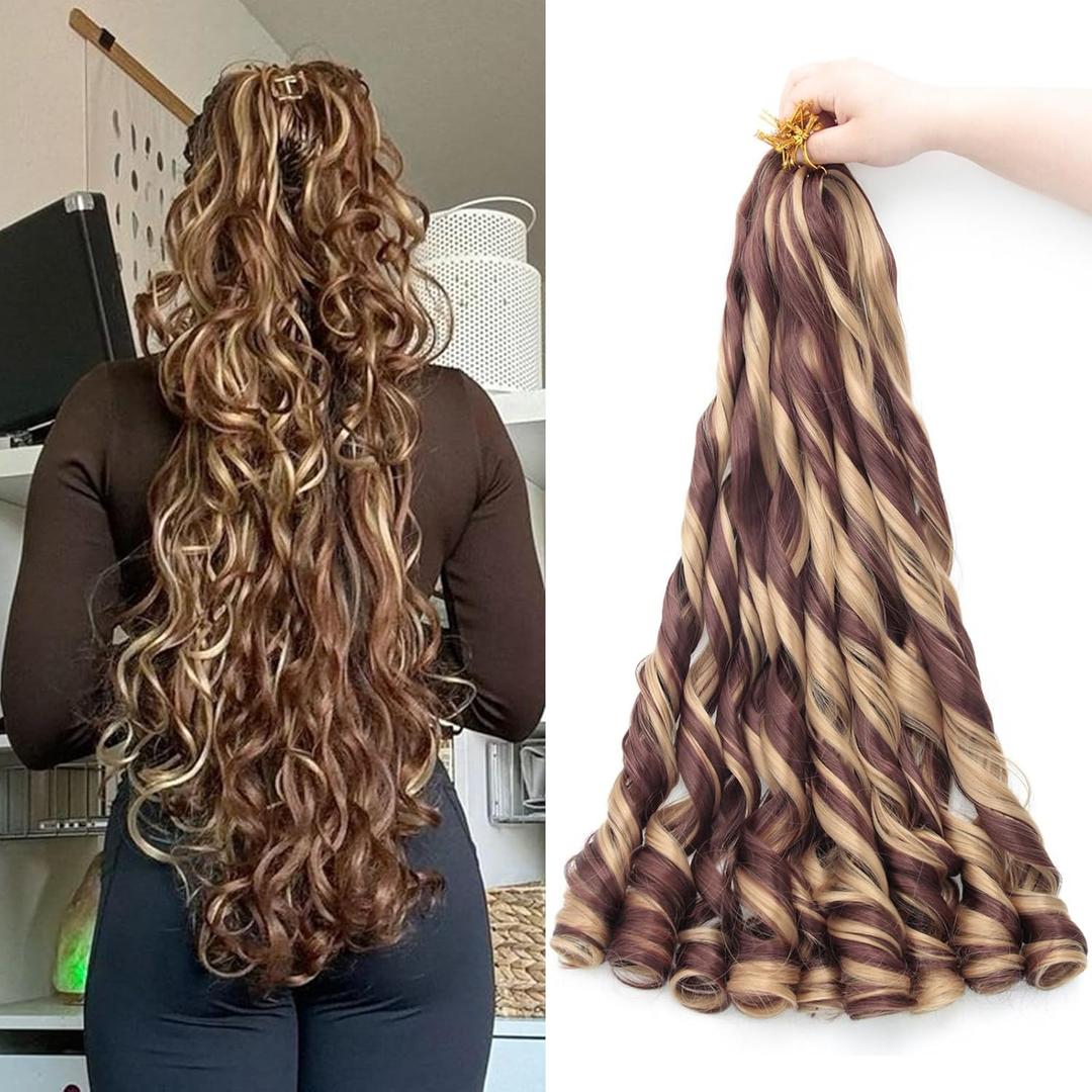 French Curl Braiding Hair 24Inch 8Packs French Curl Crochet Braids Short Curly Crochet Hair Skin-friendly Bouncy Synthetic knotless Braiding Extensions (P27/33, 24inch)